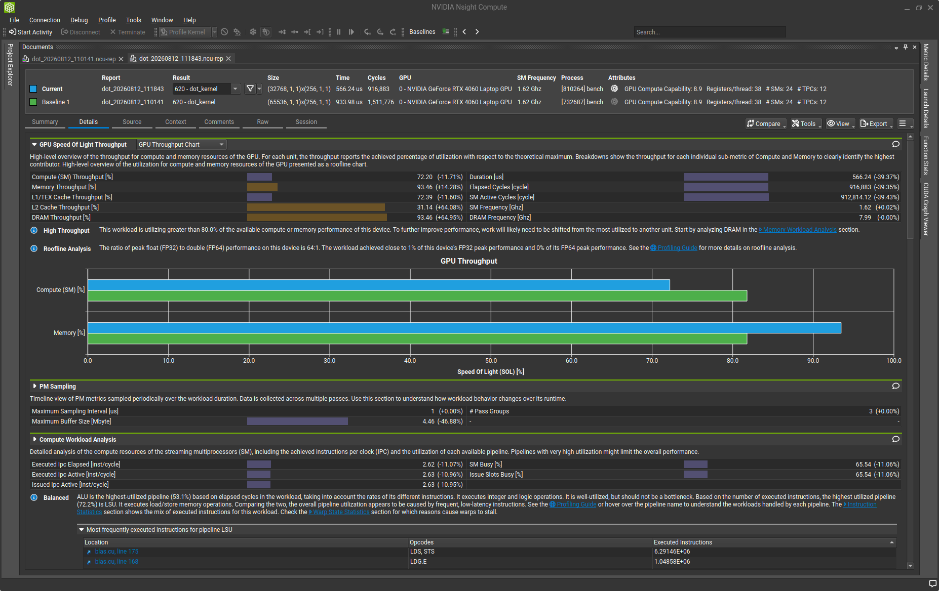 The comparison with sequential addressing shows duration falling about 39.4% and memory utilization reaching 93.46%. Less coordination lets input bandwidth become the dominant constraint.